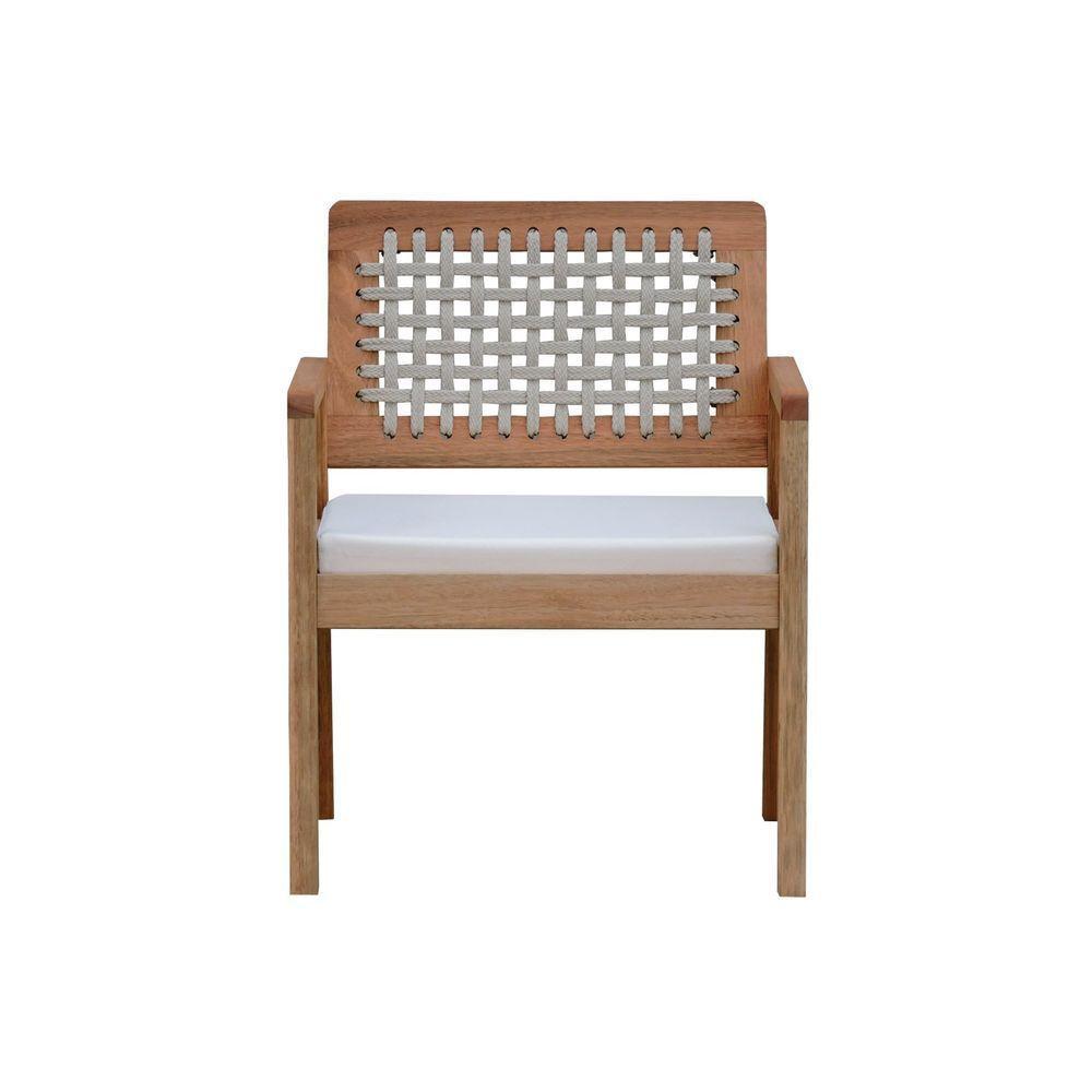 Poltrona Garden Madeira Maciça Assento Estofado Encosto Trançado Corda - Natural Acquablock Bege - 2