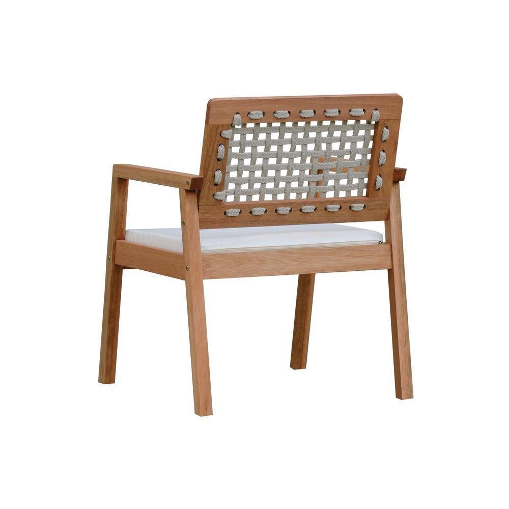 Poltrona Garden Madeira Maciça Assento Estofado Encosto Trançado Corda - Natural Acquablock Bege - 3