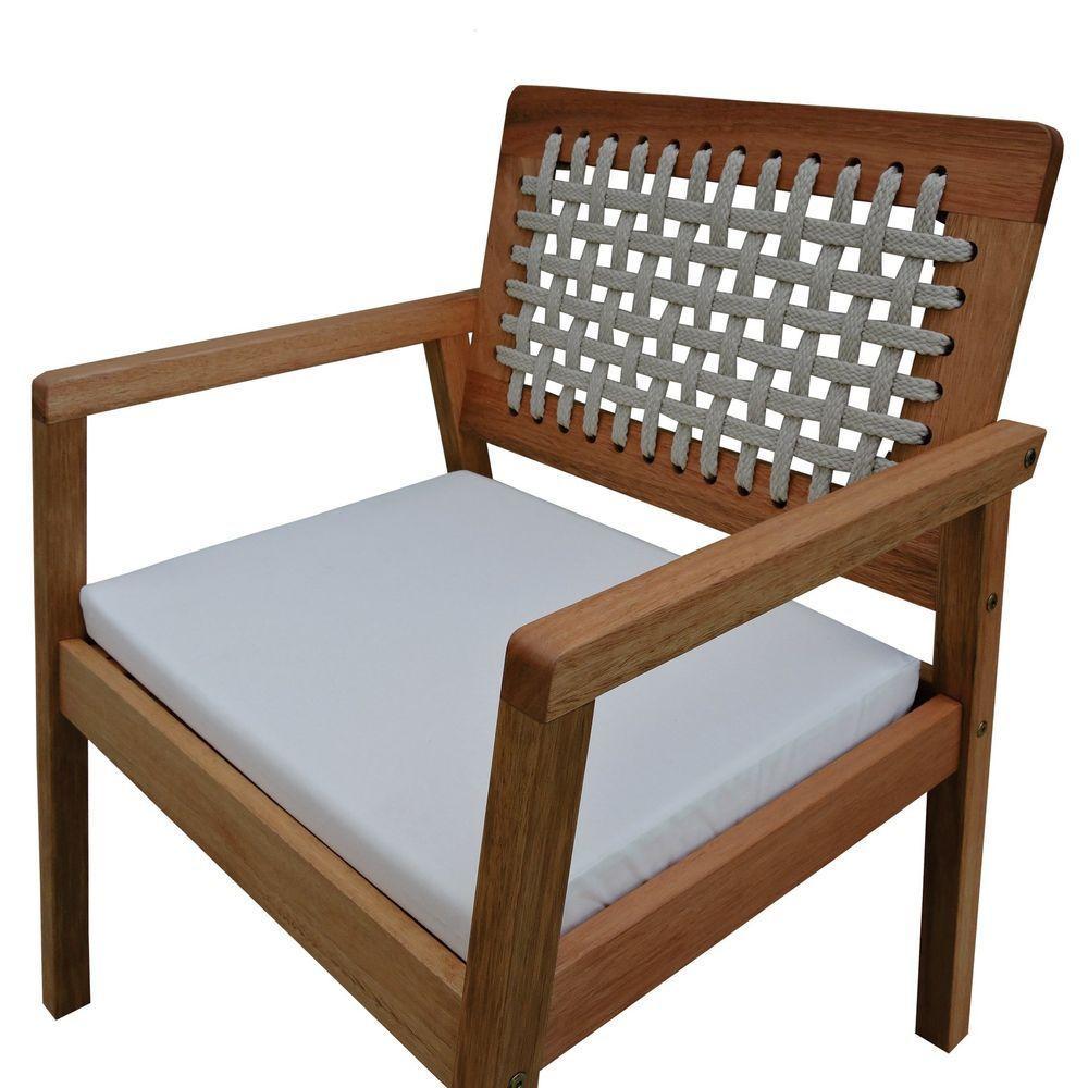 Poltrona Garden Madeira Maciça Assento Estofado Encosto Trançado Corda - Natural Acquablock Bege - 5