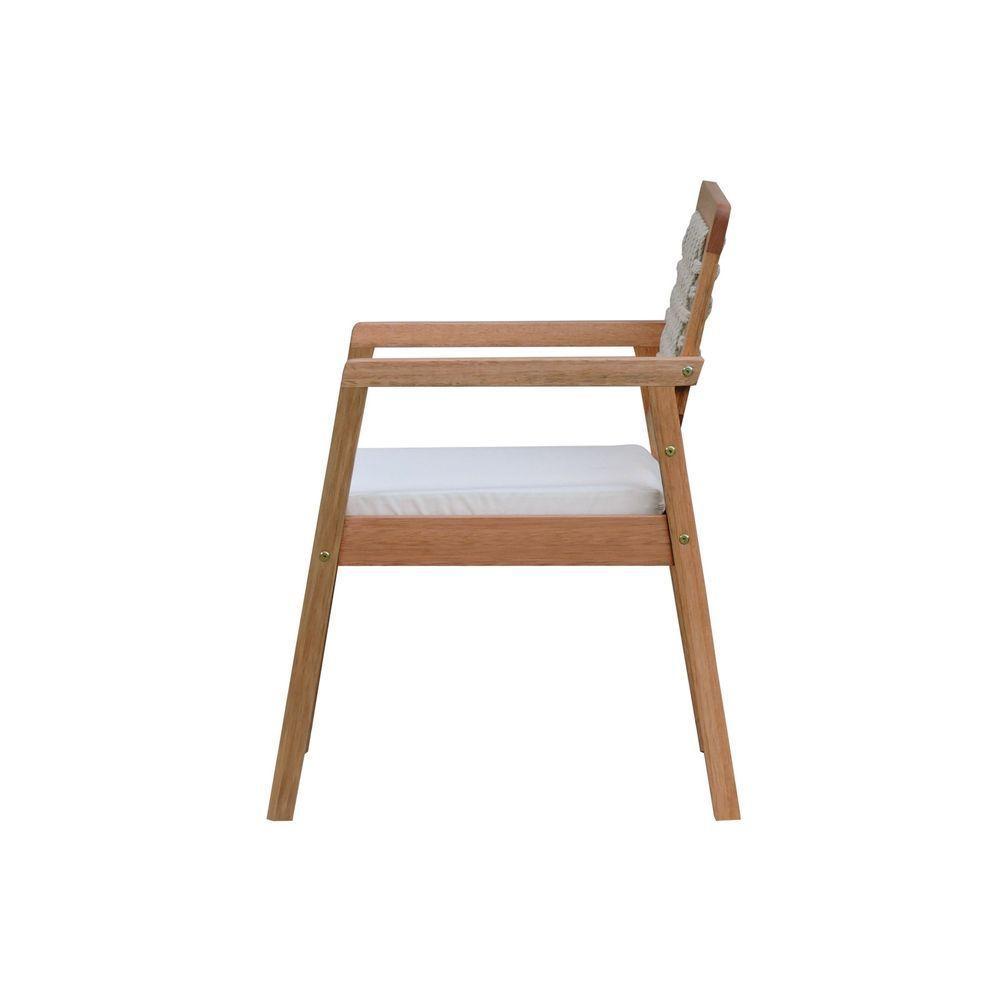 Poltrona Garden Madeira Maciça Assento Estofado Encosto Trançado Corda - Natural Acquablock Bege - 6