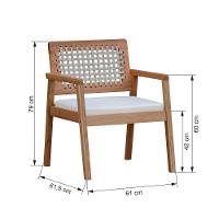 Poltrona Garden Madeira Maciça Assento Estofado Encosto Trançado Corda - Natural Acquablock Bege