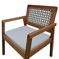 Poltrona Garden Madeira Maciça Assento Estofado Encosto Trançado Corda - Natural Acquablock Bege - 5