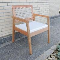 Poltrona Garden Madeira Maciça Assento Estofado Encosto Trançado Corda - Natural Acquablock Bege - 7