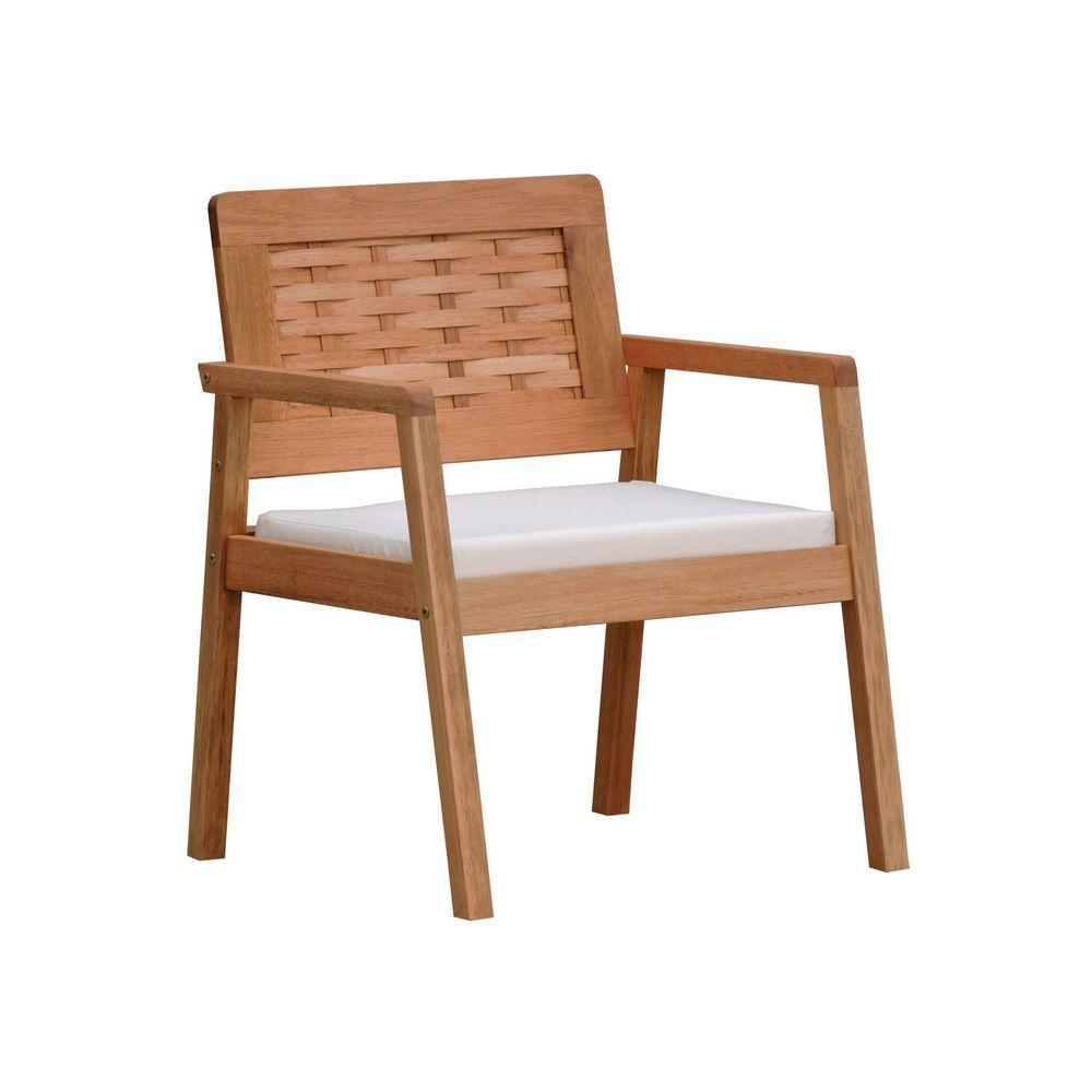 Poltrona Garden Madeira Maciça Assento Estofado Encosto Trançado Madeira - Natural Acquablock Bege - 1