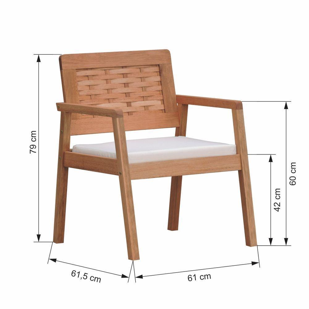 Poltrona Garden Madeira Maciça Assento Estofado Encosto Trançado Madeira - Natural Acquablock Bege - 4