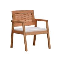 Poltrona Garden Madeira Maciça Assento Estofado Encosto Trançado Madeira - Natural Acquablock Bege - 1