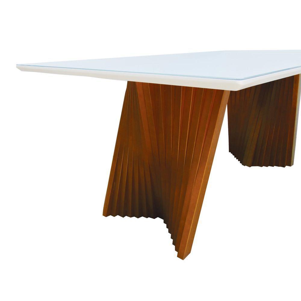 Mesa De Jantar Gus 180x100cm Tampo Mdf Laqueado Com Vidro - Amêndoa Off White - 4