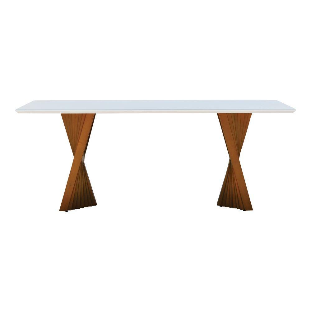 Mesa De Jantar Gus 180x100cm Tampo Mdf Laqueado Com Vidro - Amêndoa Off White - 5