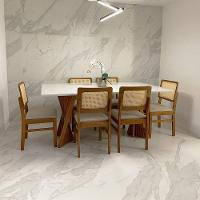 Mesa De Jantar Gus 180x100cm Tampo Mdf Laqueado Com Vidro - Amêndoa Off White - 2