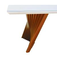 Mesa De Jantar Gus 180x100cm Tampo Mdf Laqueado Com Vidro - Amêndoa Off White - 6