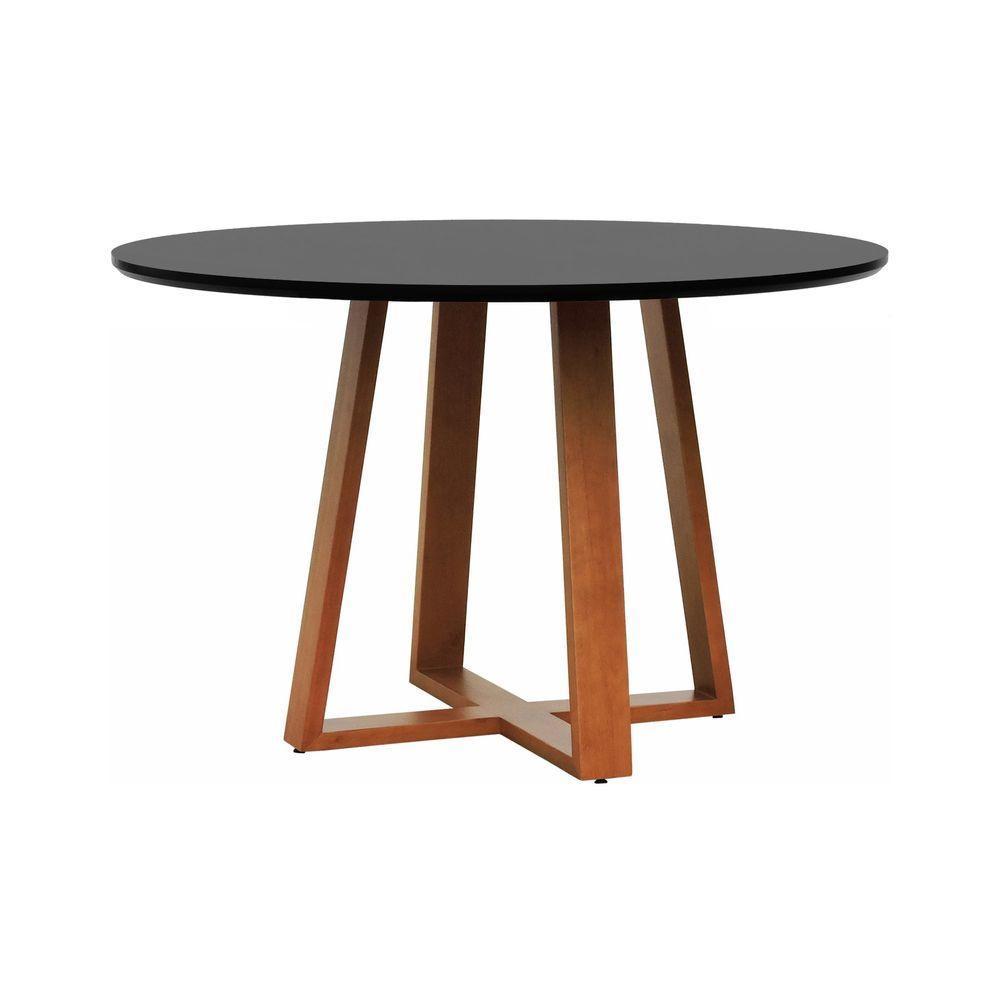 Mesa De Jantar Madri Madeira Maciça - Amêndoa Tampo ø150 Laqueado Preto - 1