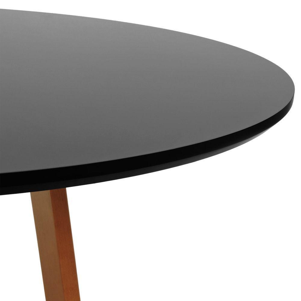 Mesa De Jantar Madri Madeira Maciça - Amêndoa Tampo ø150 Laqueado Preto - 4