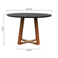 Mesa De Jantar Madri Madeira Maciça - Amêndoa Tampo ø150 Laqueado Preto - 3