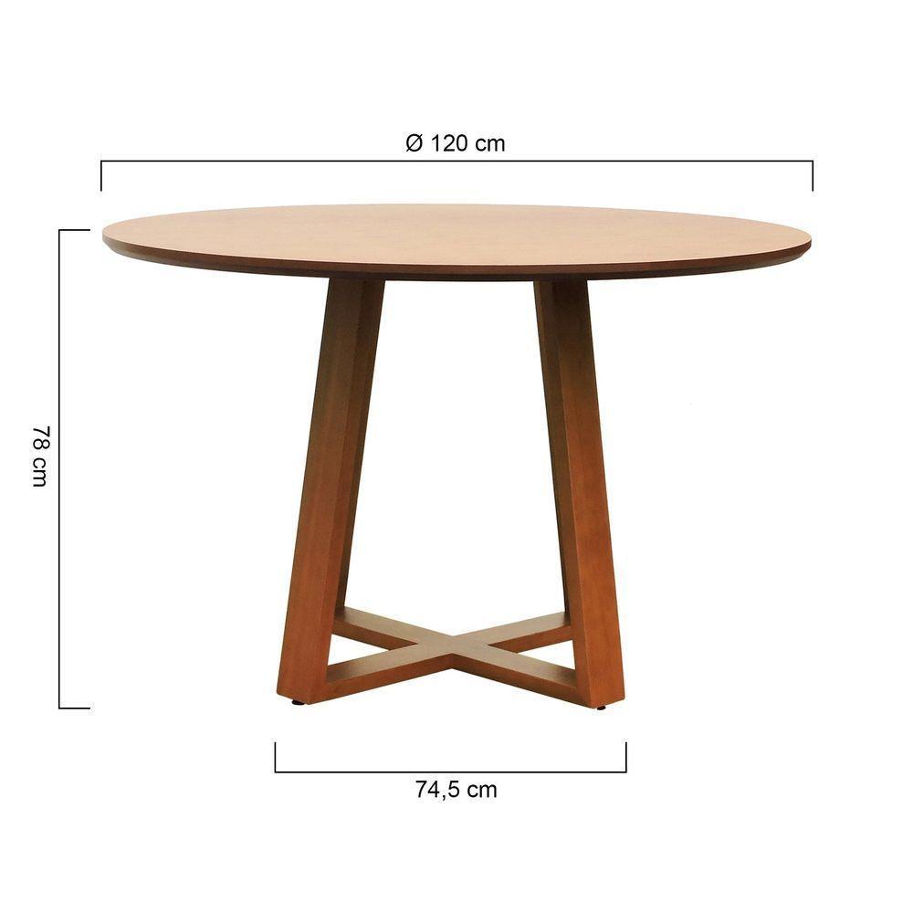 Mesa De Jantar Madri Madeira Maciça - Amêndoa Tampo ø120 Laminado Envernizado Cinamomo - 3