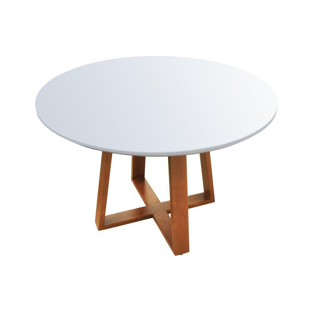 Mesa De Jantar Tampo Com Vidro Madri Madeira Maciça - Amêndoa Tampo ø150 Branco-vidro Branco - 3