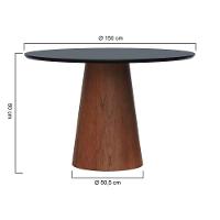 Mesa De Jantar Base Cone Laminado Cinamomo Amêndoa Tampo ø150 Laqueado Preto - 2