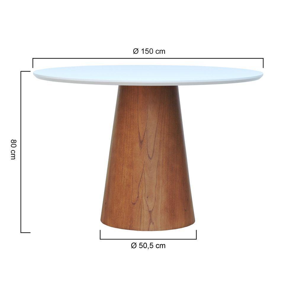 Mesa De Jantar Base Cone Laminado Cinamomo Amêndoa Tampo ø150 Laqueado Branco - 2