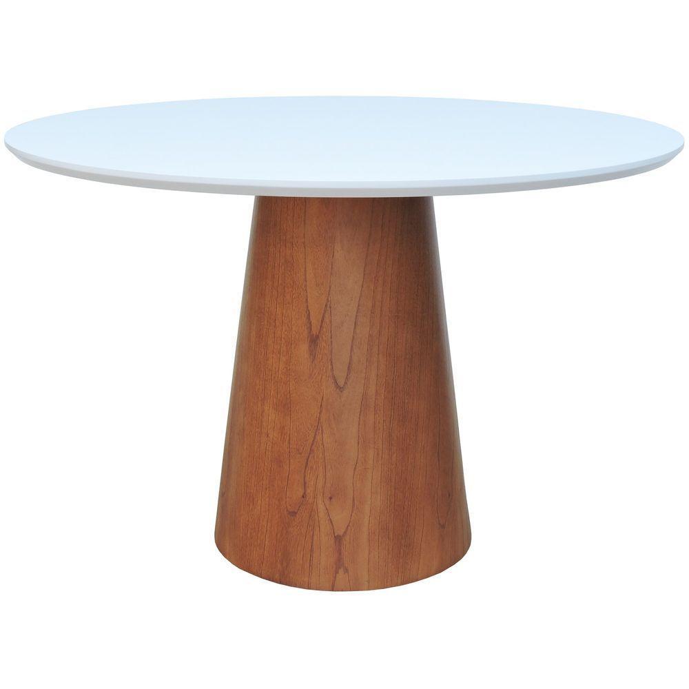 Mesa De Jantar Base Cone Laminado Cinamomo Amêndoa Tampo ø150 Laqueado Branco - 3