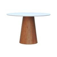 Mesa De Jantar Base Cone Laminado Cinamomo Amêndoa Tampo ø150 Laqueado Branco - 1