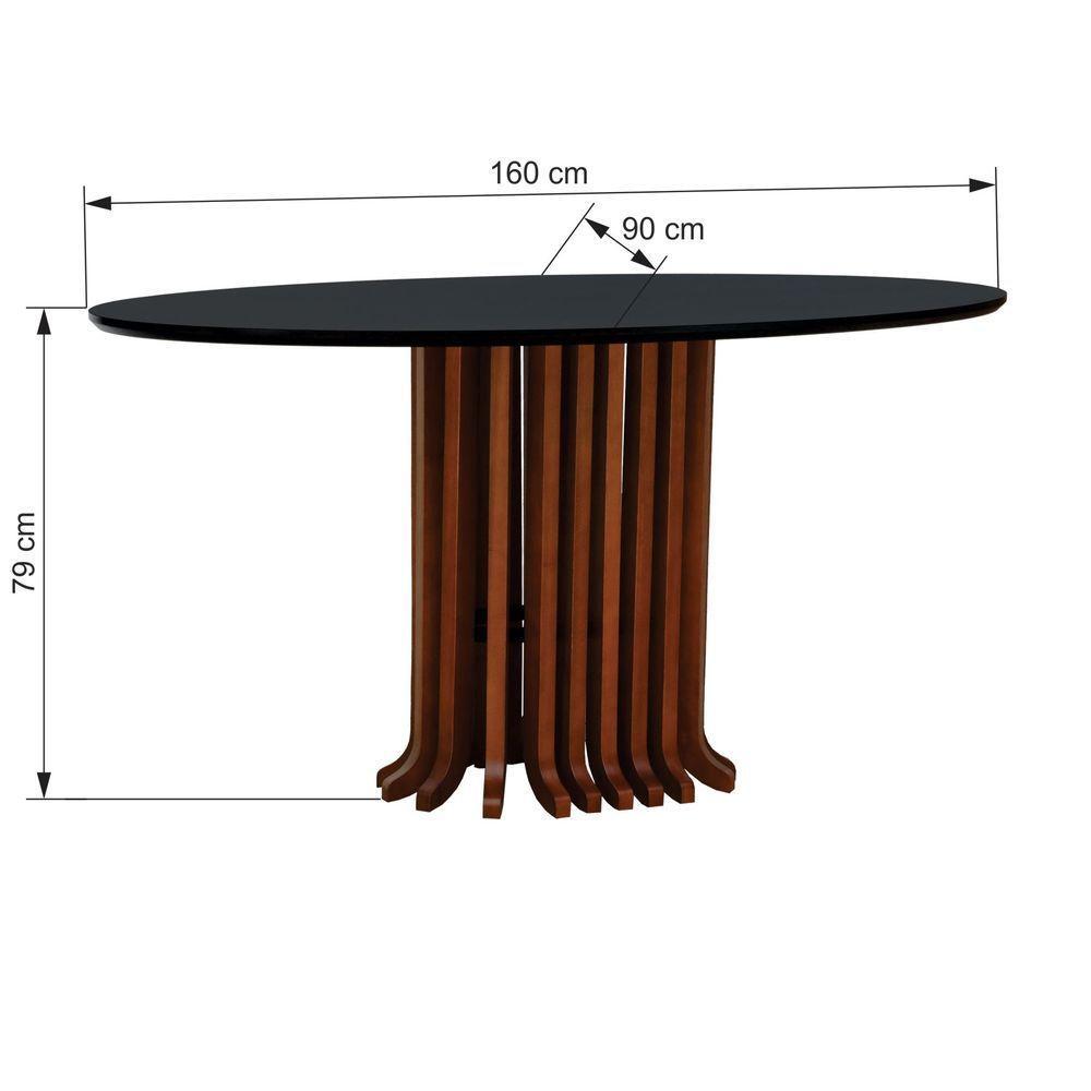 Mesa De Jantar Denver Tampo Oval 160x90cm Amêndoa-preto - 3