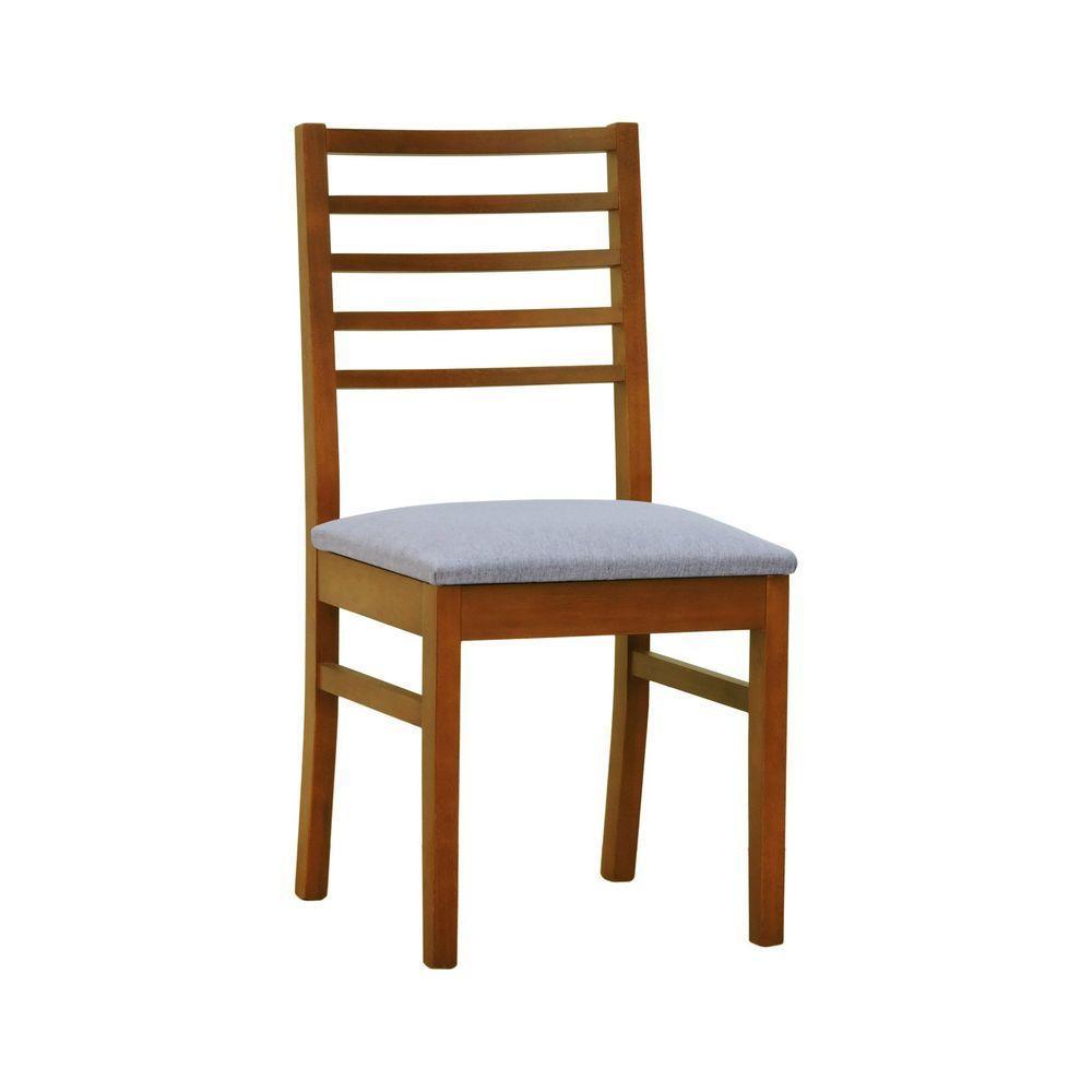 Kit 2 Cadeiras Tiê Madeira Maciça Encosto Ripado - Amêndoa Assento Estof. Linho Cinza Mescla Impermeável - 2