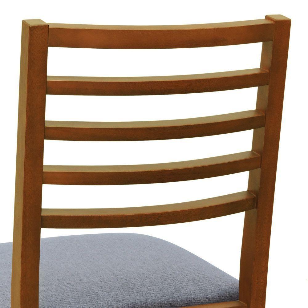 Kit 2 Cadeiras Tiê Madeira Maciça Encosto Ripado - Amêndoa Assento Estof. Linho Cinza Mescla Impermeável - 3