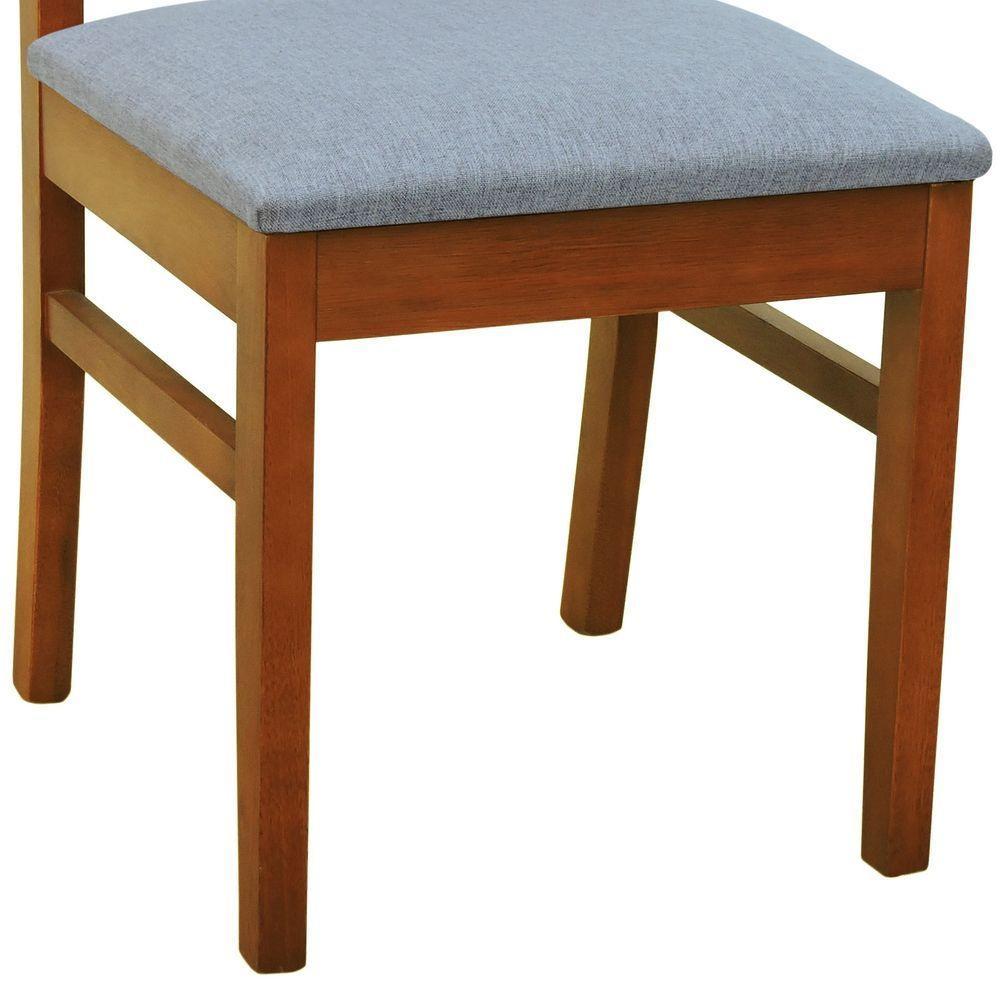 Kit 2 Cadeiras Tiê Madeira Maciça Encosto Ripado - Amêndoa Assento Estof. Linho Cinza Mescla Impermeável - 5