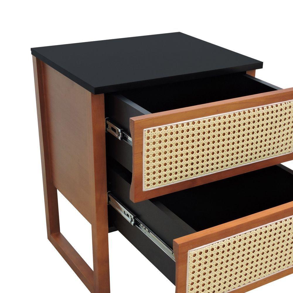 Mesa De Cabeceira Lyon 2 Gavetas - Amêndoa Preto - 4