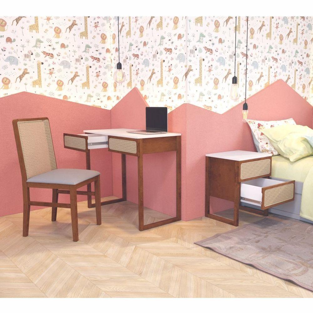 Mesa De Cabeceira Lyon 2 Gavetas - Amêndoa Preto - 7