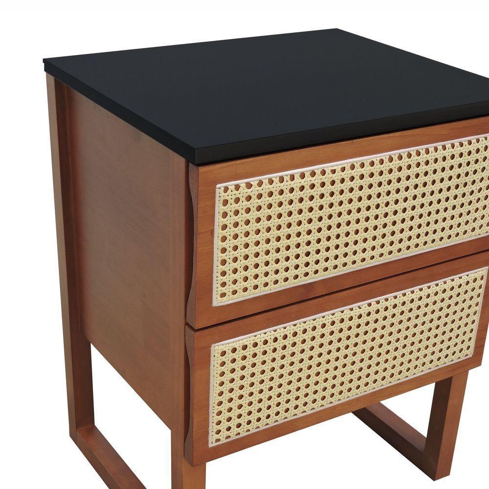 Mesa De Cabeceira Lyon 2 Gavetas - Amêndoa Preto - 8