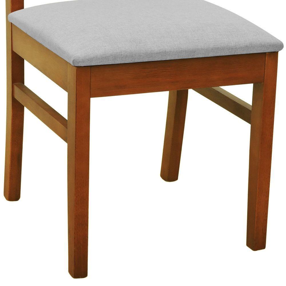 Kit 2 Cadeiras Tiê Madeira Maciça Encosto Ripado - Amêndoa Assento Estof. Linho Bege Mescla Impermeável - 4