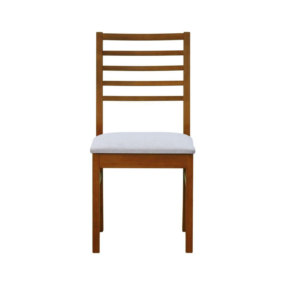 Kit 2 Cadeiras Tiê Madeira Maciça Encosto Ripado - Amêndoa Assento Estof. Linho Bege Mescla Impermeável - 9