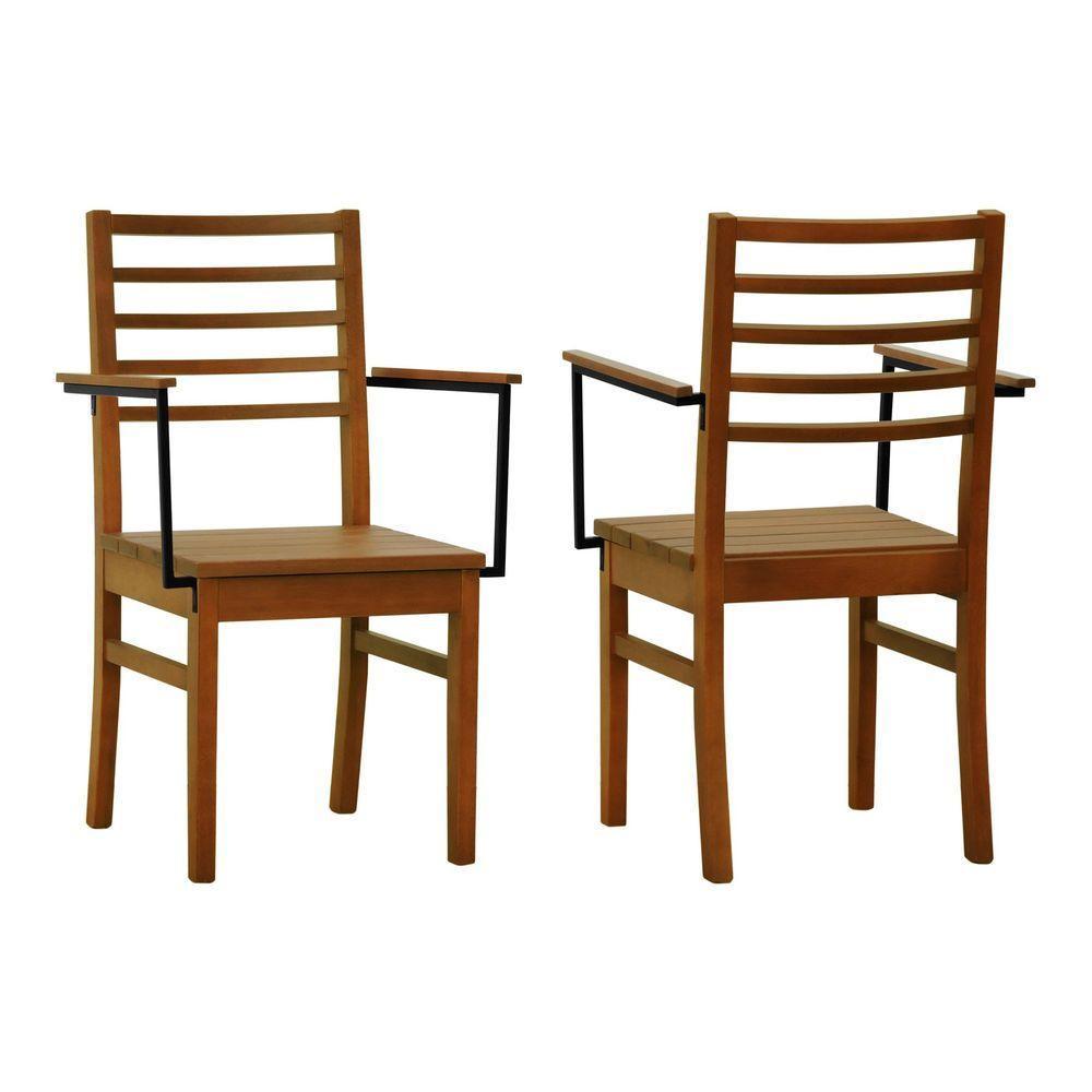 Kit 2 Cadeiras Tiê Madeira Maciça Encosto Ripado C-braço Metal - Amêndoa Assento Ripado Amêndoa - 1