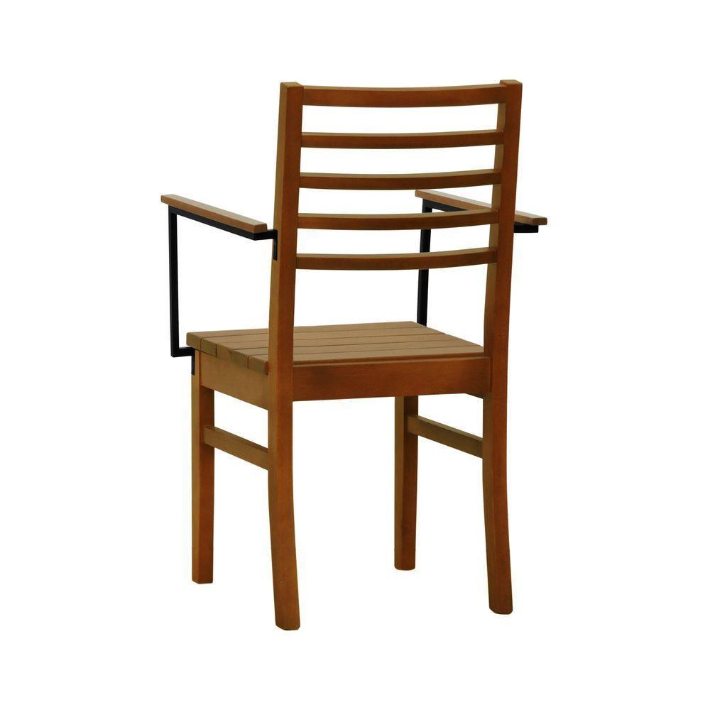 Kit 2 Cadeiras Tiê Madeira Maciça Encosto Ripado C-braço Metal - Amêndoa Assento Ripado Amêndoa - 7