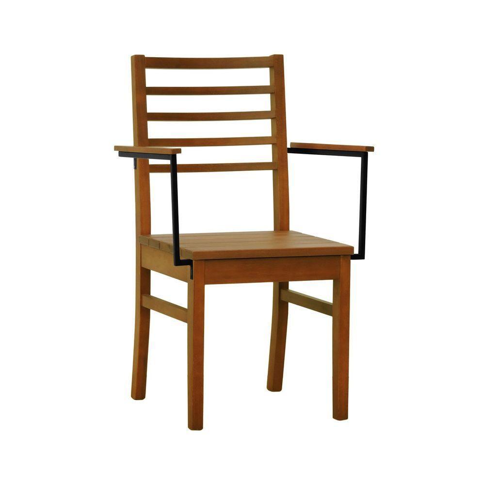 Kit 2 Cadeiras Tiê Madeira Maciça Encosto Ripado C-braço Metal - Amêndoa Assento Ripado Amêndoa - 8