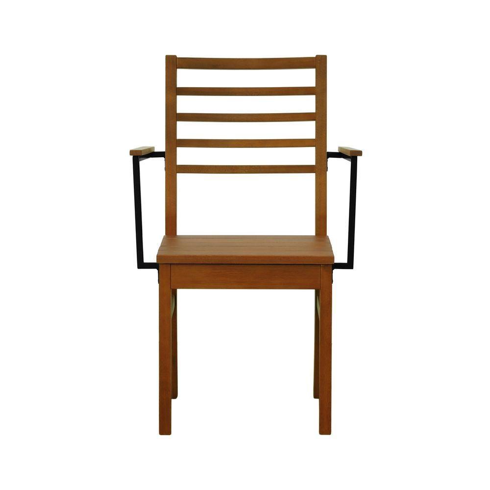 Kit 2 Cadeiras Tiê Madeira Maciça Encosto Ripado C-braço Metal - Amêndoa Assento Ripado Amêndoa - 9