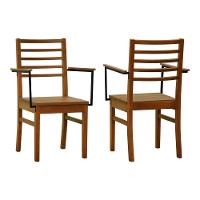 Kit 2 Cadeiras Tiê Madeira Maciça Encosto Ripado C-braço Metal - Amêndoa Assento Ripado Amêndoa - 1