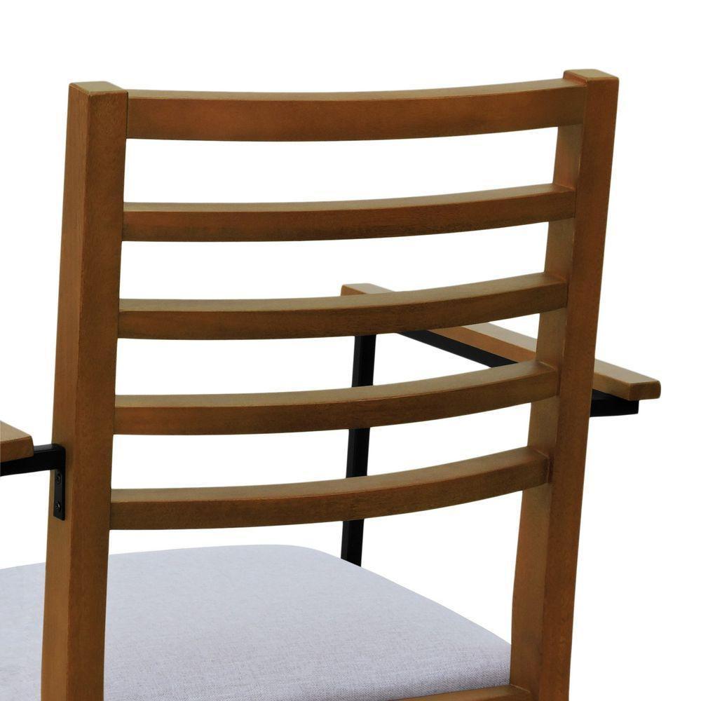 Kit 2 Cadeiras Tiê Madeira Maciça Encosto Ripado C-braço Metal - Amêndoa Assento Estof. Linho Bege Mescla Impermeável - 5