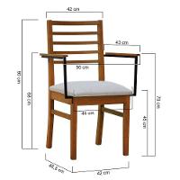 Kit 2 Cadeiras Tiê Madeira Maciça Encosto Ripado C-braço Metal - Amêndoa Assento Estof. Linho Bege Mescla Impermeável - 2