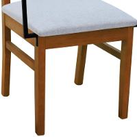 Kit 2 Cadeiras Tiê Madeira Maciça Encosto Ripado C-braço Metal - Amêndoa Assento Estof. Linho Bege Mescla Impermeável - 3