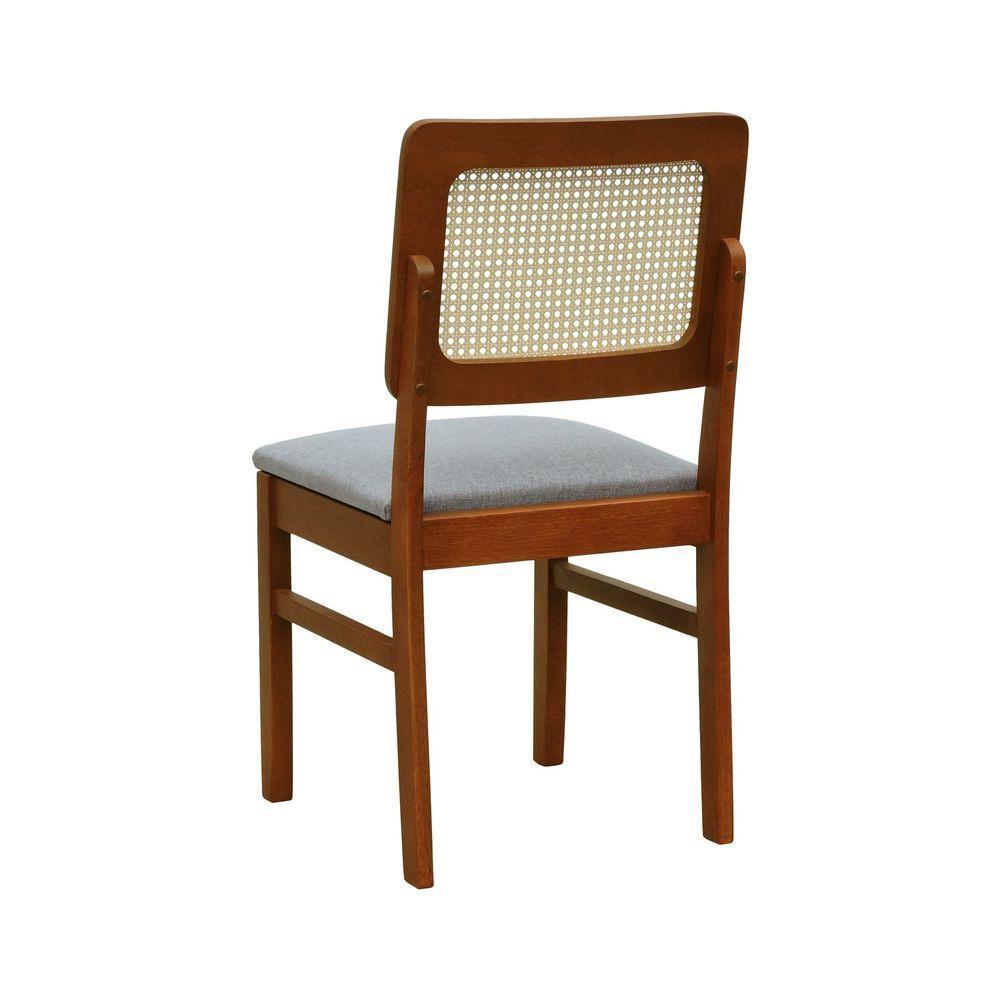 Kit 2 Cadeiras Madeira Maciça Lyon Encosto Telinha Natural - Amêndoa Assento Estofado Linho Cinza Mescla Impermeável - 4