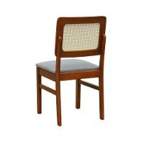 Kit 2 Cadeiras Madeira Maciça Lyon Encosto Telinha Natural - Amêndoa Assento Estofado Linho Cinza Mescla Impermeável