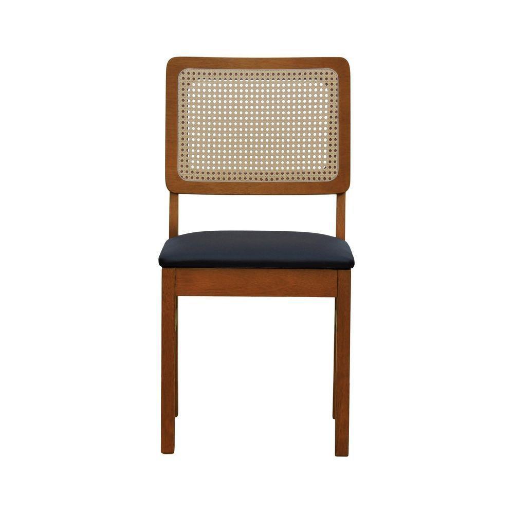 Kit 2 Cadeiras Madeira Maciça Lyon Encosto Telinha Natural - Amêndoa Assento Estofado Corano Preto - 4