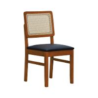 Kit 2 Cadeiras Madeira Maciça Lyon Encosto Telinha Natural - Amêndoa Assento Estofado Corano Preto - 7