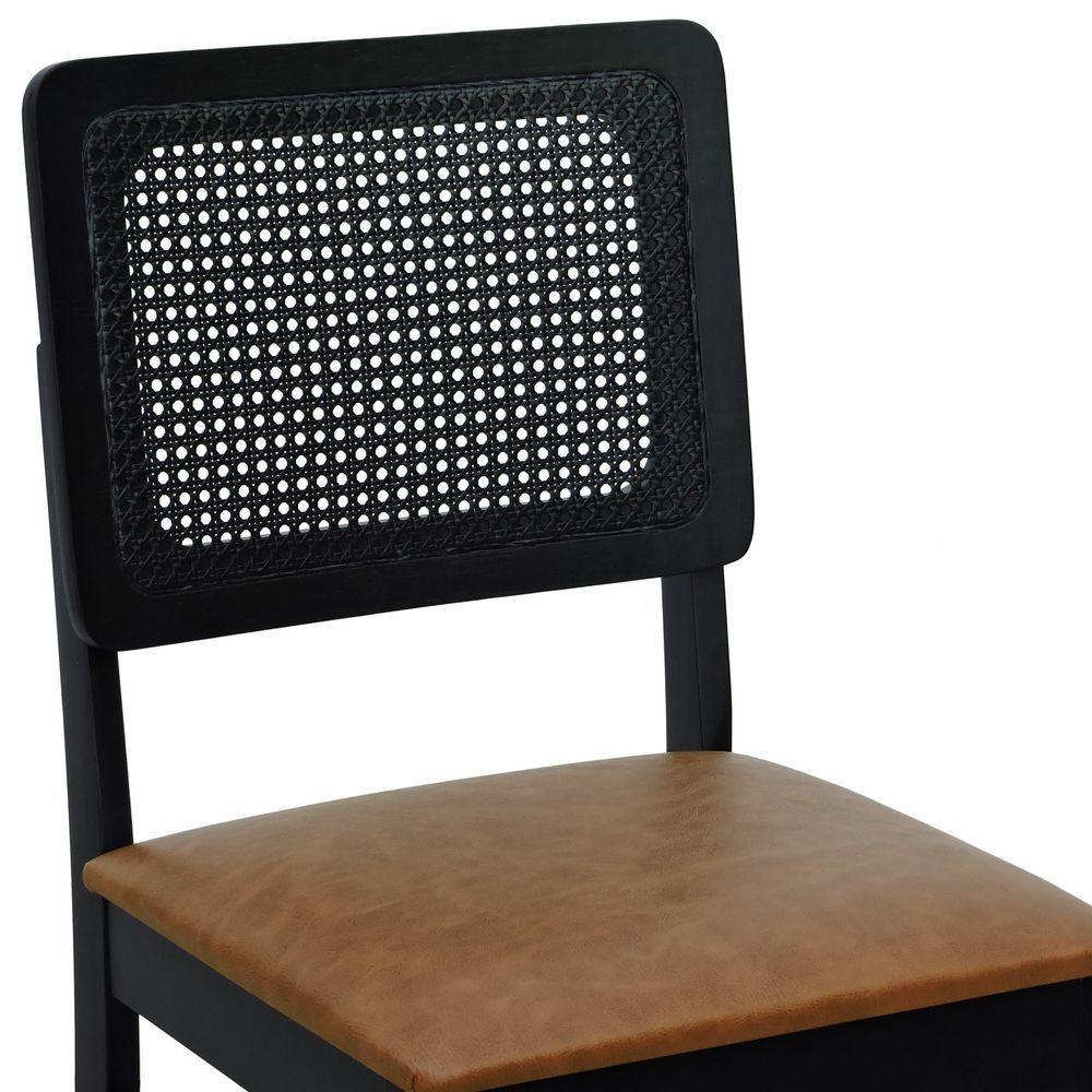 Kit 2 Cadeiras Madeira Maciça Lyon Encosto Telinha - Preto Assento Estofado Corano Marrom Mescla - 3