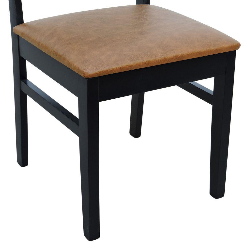 Kit 2 Cadeiras Madeira Maciça Lyon Encosto Telinha - Preto Assento Estofado Corano Marrom Mescla - 4