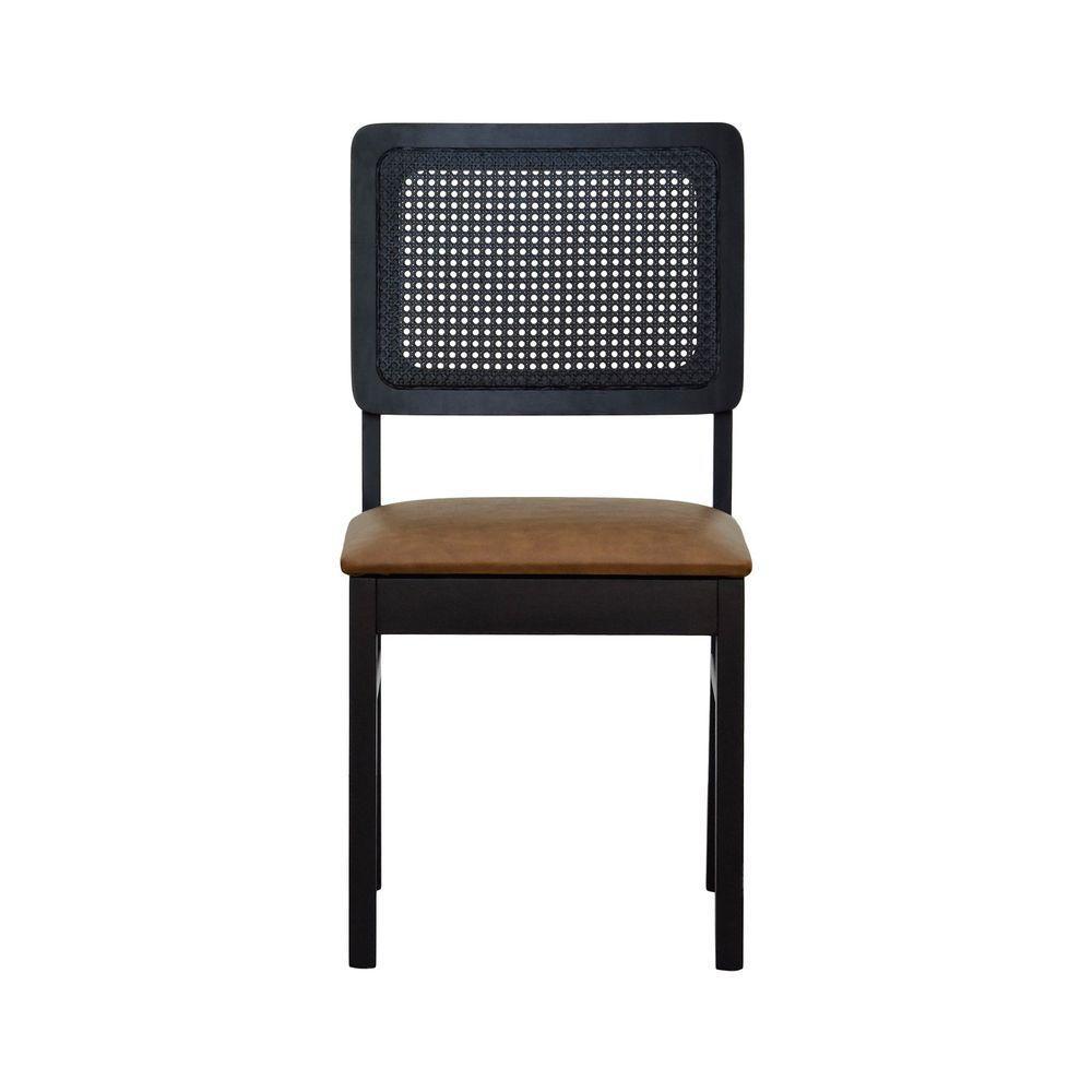 Kit 2 Cadeiras Madeira Maciça Lyon Encosto Telinha - Preto Assento Estofado Corano Marrom Mescla - 5