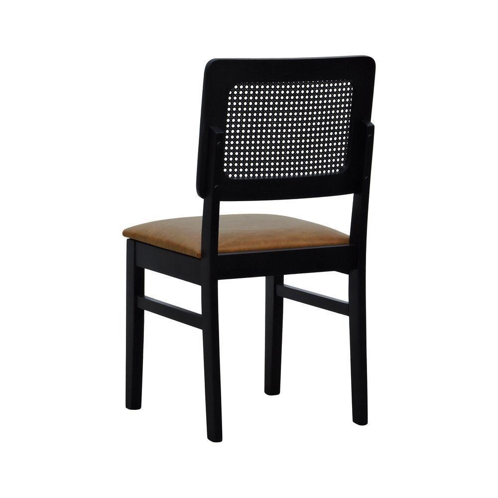 Kit 2 Cadeiras Madeira Maciça Lyon Encosto Telinha - Preto Assento Estofado Corano Marrom Mescla - 6