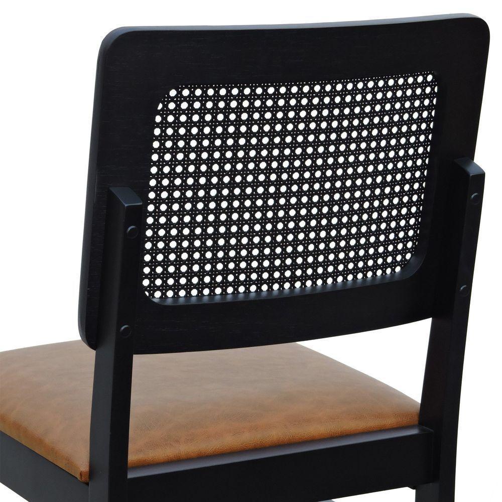 Kit 2 Cadeiras Madeira Maciça Lyon Encosto Telinha - Preto Assento Estofado Corano Marrom Mescla - 8