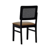 Kit 2 Cadeiras Madeira Maciça Lyon Encosto Telinha - Preto Assento Estofado Corano Marrom Mescla - 6